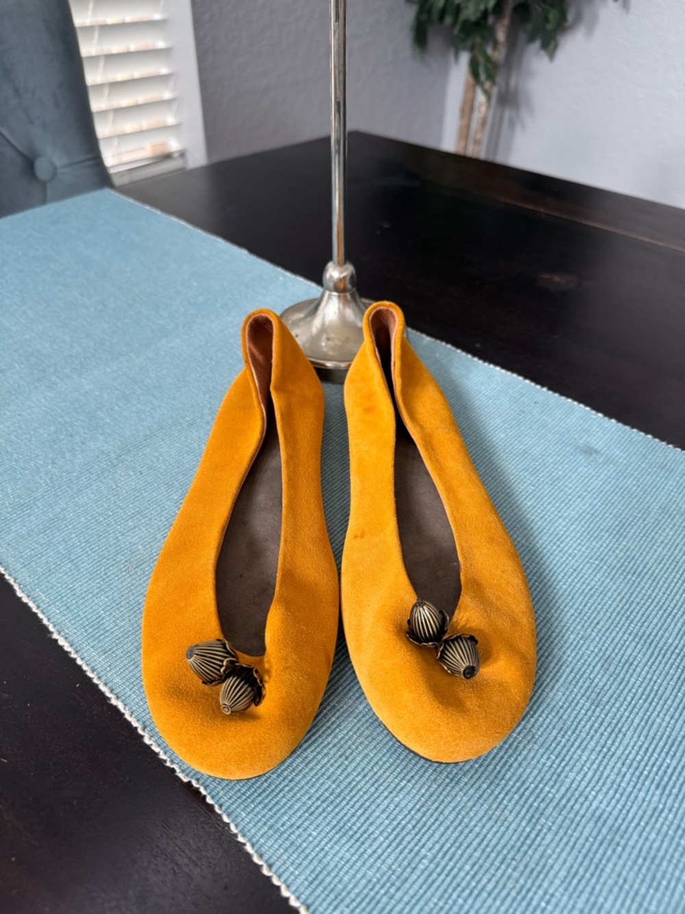 Anthropologie Pilcro and The Letterpress mustard suede flats size 9